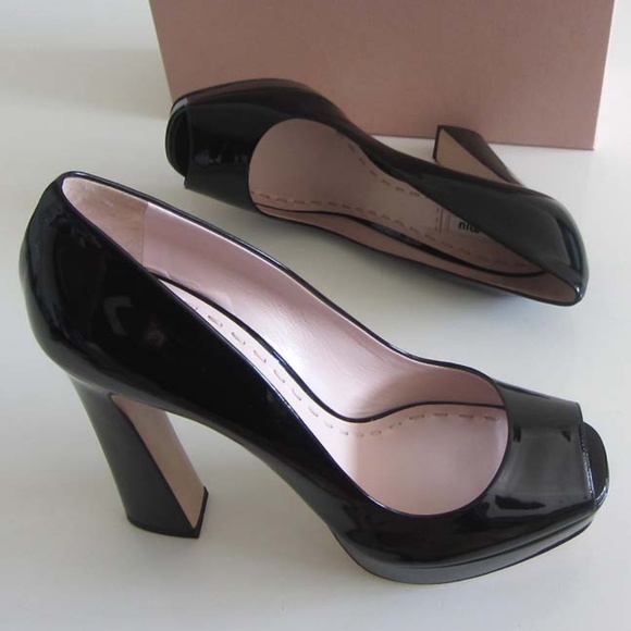 MIU MIU platform peep-toe pumps flared heels 40 10 - Picture 7 of 8